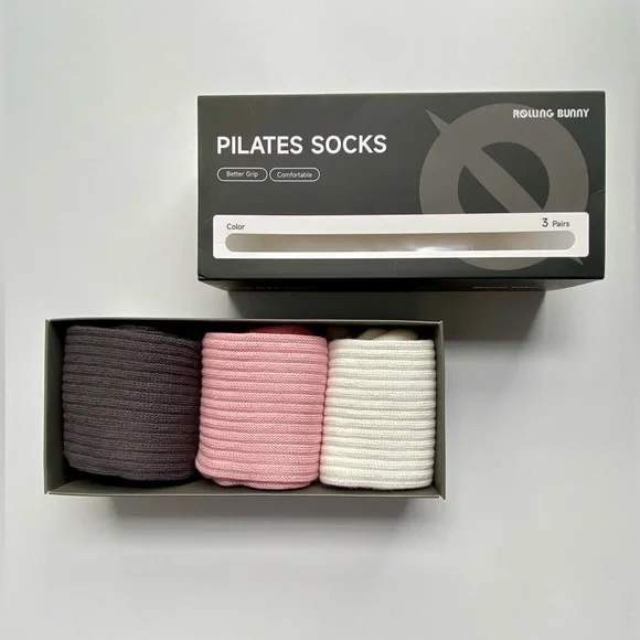 Rolling Bunny Pilates Socks, Barre Yoga Socks 3 Pairs Premium Cotton-Blend Socks - Picture 11 of 13